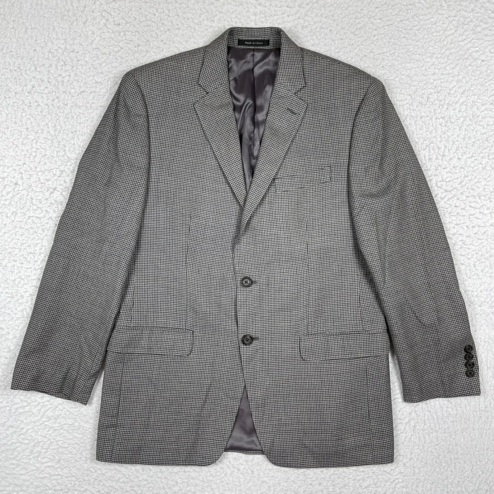 Lauren Ralph Lauren Blazer Mens 40R Gray Houndstooth Silk Wool Jacket Business
